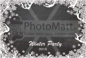 Thème photobooth borne photo selfie photomatt hiver noël flocon winter party blanc