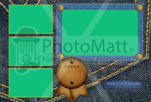 Thème photobooth borne photo selfie photomatt jeans denim tissu bleu cuir couture annivesaire